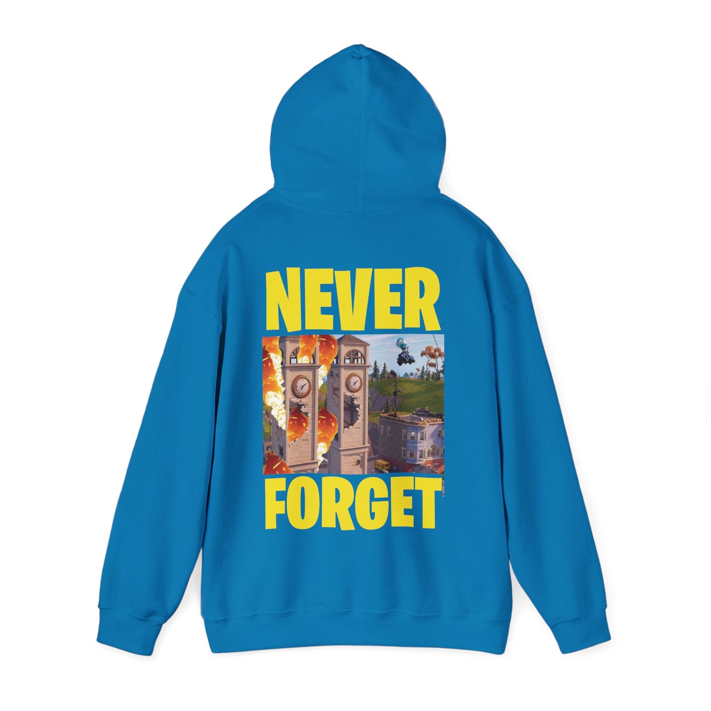 "Never Forget (Tilted Towers - Fortnite)" Unisex Heavy Blend™ Hooded Sweatshirt