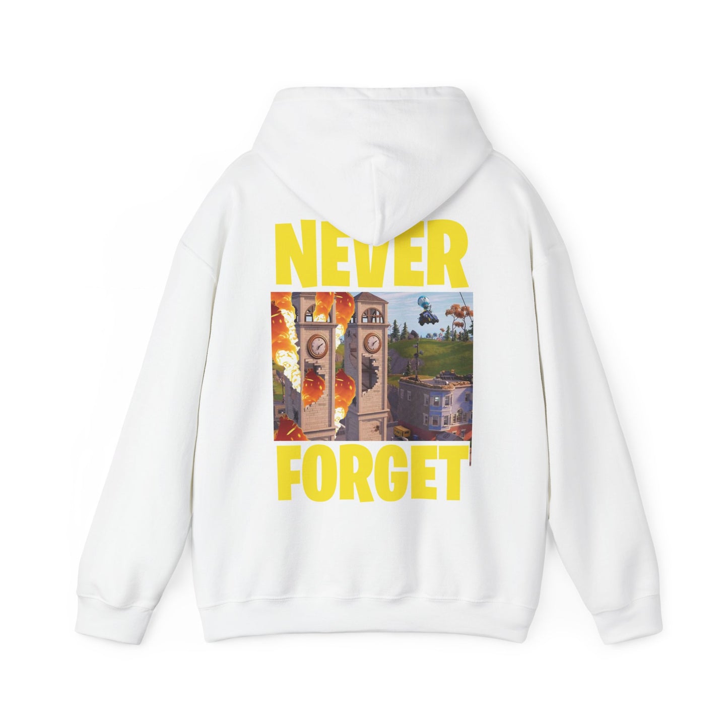 "Never Forget (Tilted Towers - Fortnite)" Unisex Heavy Blend™ Hooded Sweatshirt