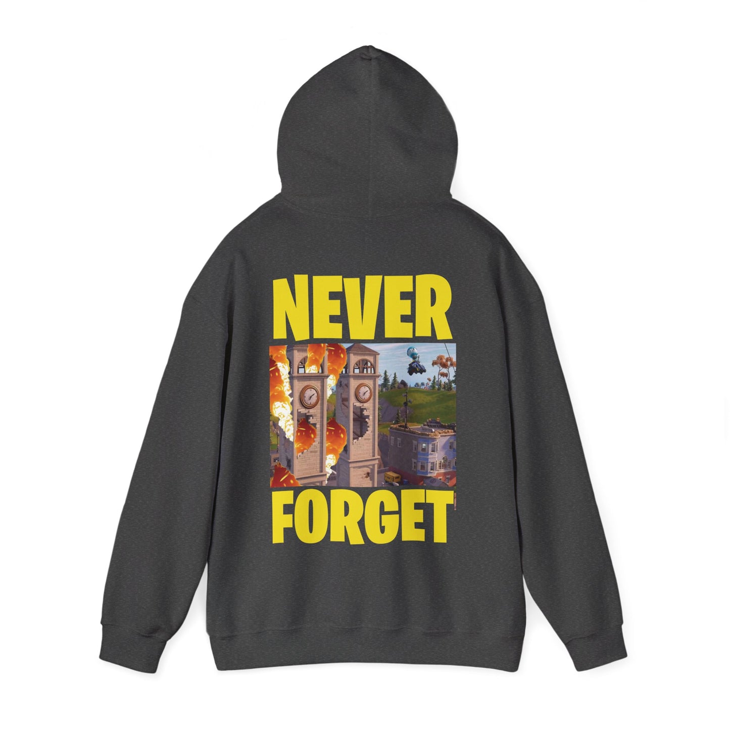 "Never Forget (Tilted Towers - Fortnite)" Unisex Heavy Blend™ Hooded Sweatshirt