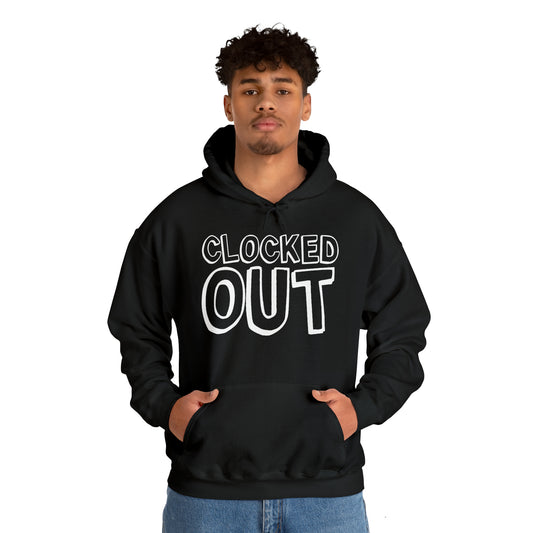 "Clocked Out" Unisex Heavy Blend™ Hooded Sweatshirt - Front & Back
