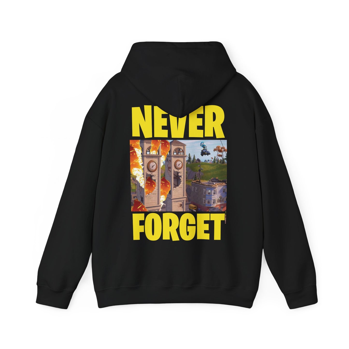 "Never Forget (Tilted Towers - Fortnite)" Unisex Heavy Blend™ Hooded Sweatshirt