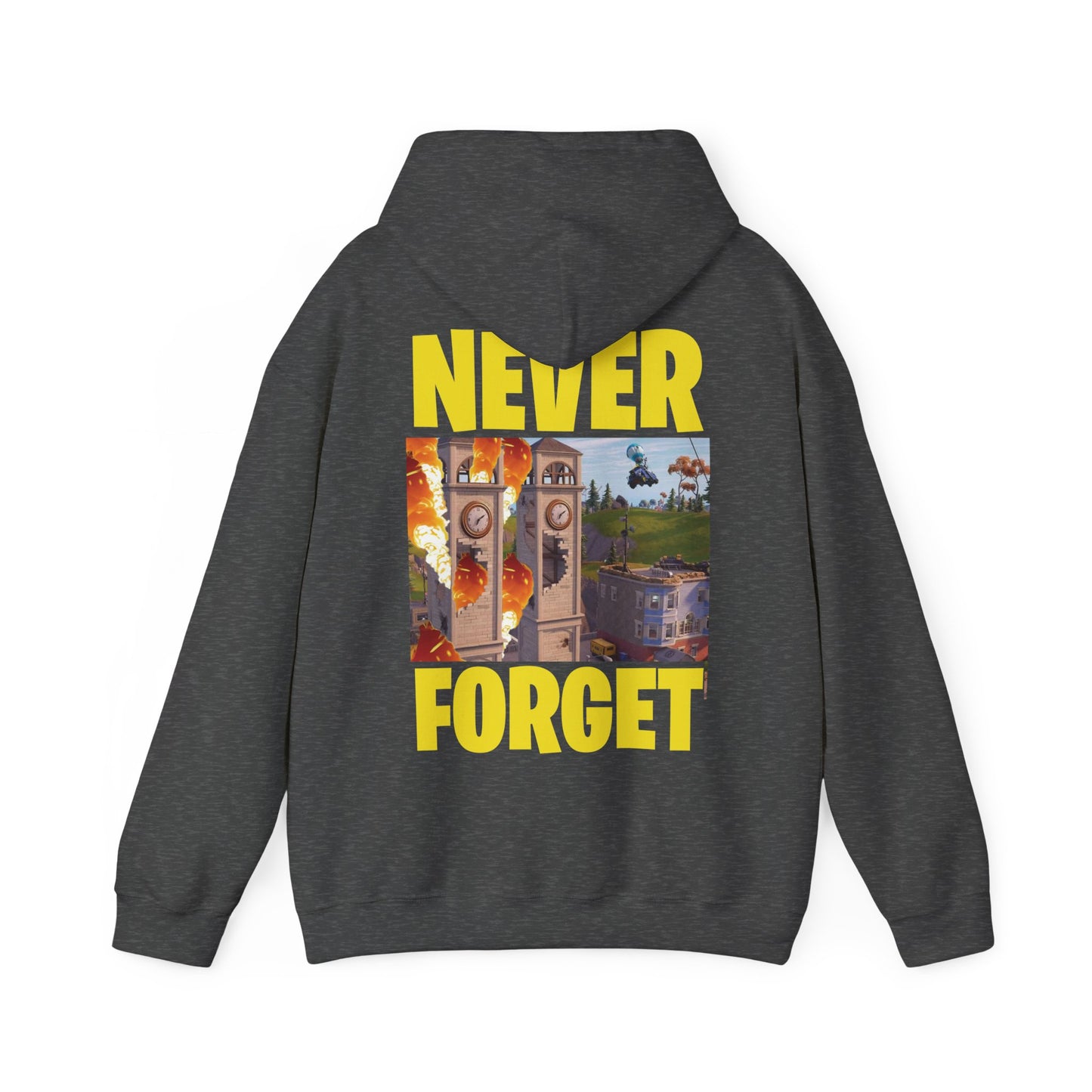 "Never Forget (Tilted Towers - Fortnite)" Unisex Heavy Blend™ Hooded Sweatshirt