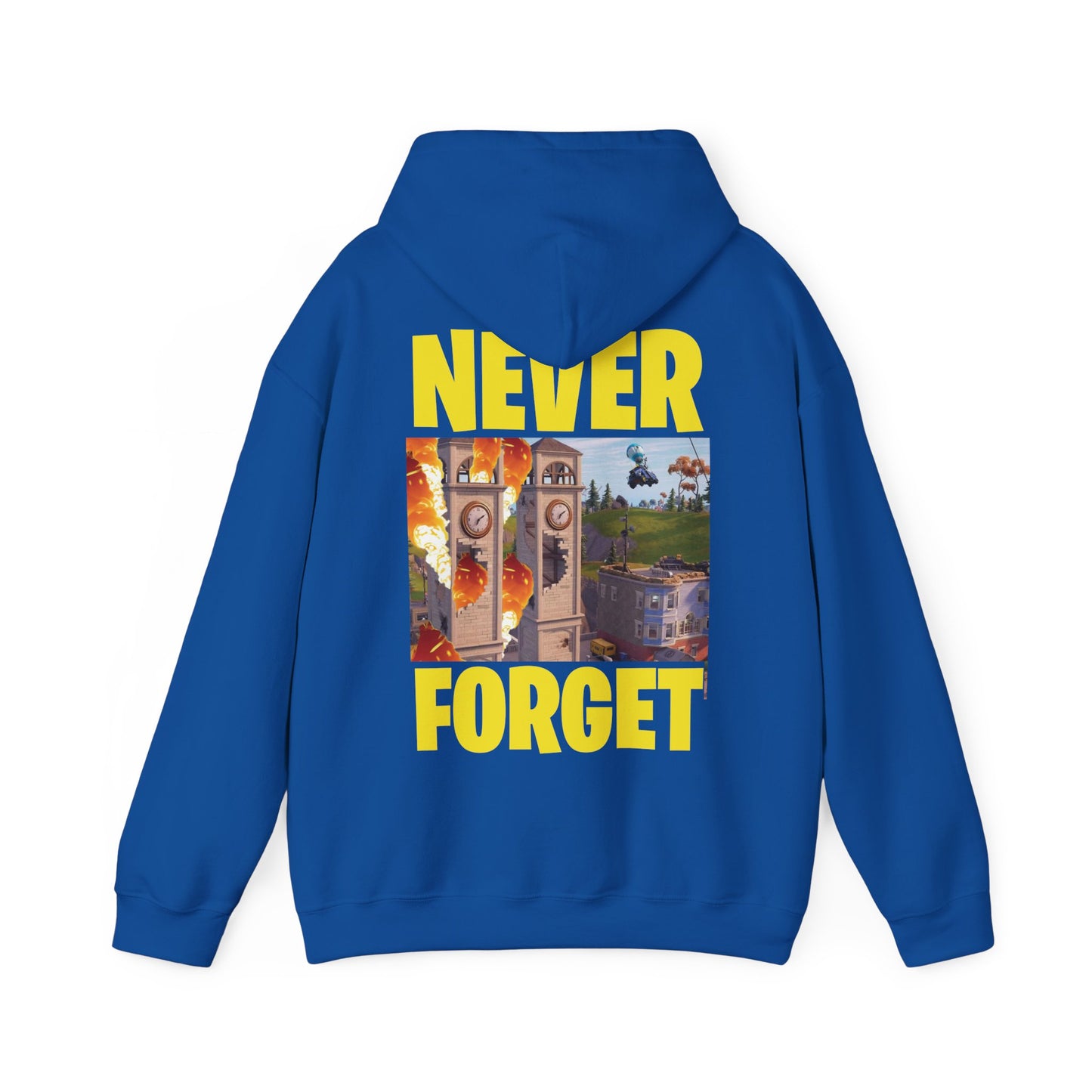 "Never Forget (Tilted Towers - Fortnite)" Unisex Heavy Blend™ Hooded Sweatshirt