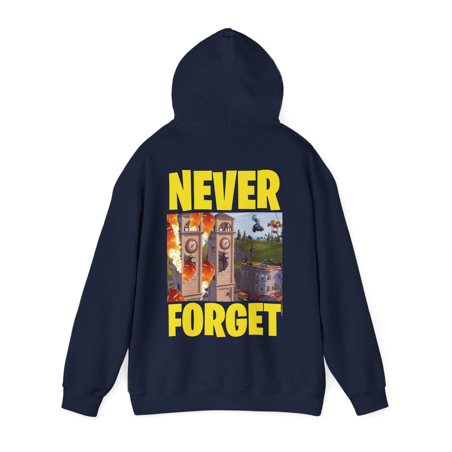 "Never Forget (Tilted Towers - Fortnite)" Unisex Heavy Blend™ Hooded Sweatshirt