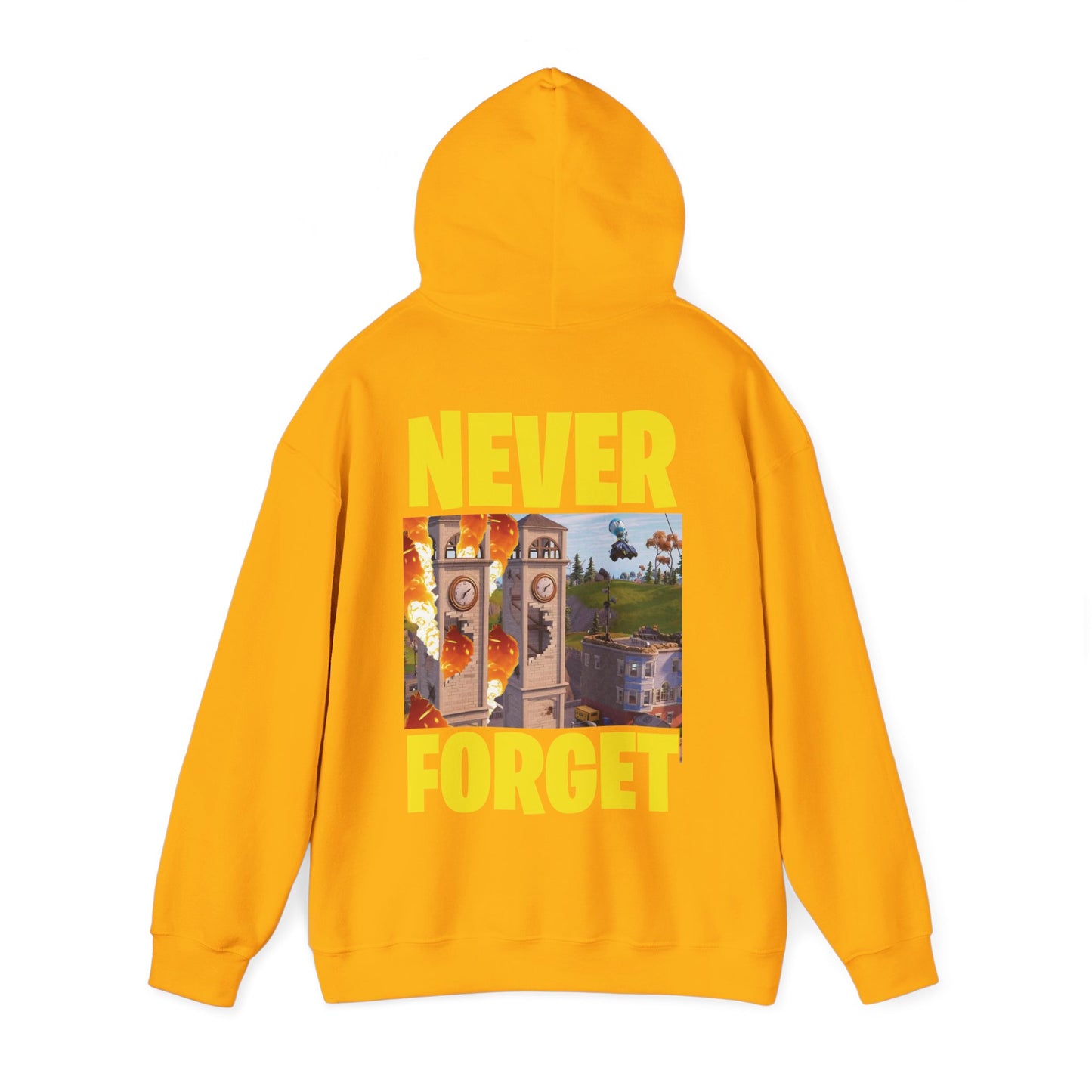 "Never Forget (Tilted Towers - Fortnite)" Unisex Heavy Blend™ Hooded Sweatshirt