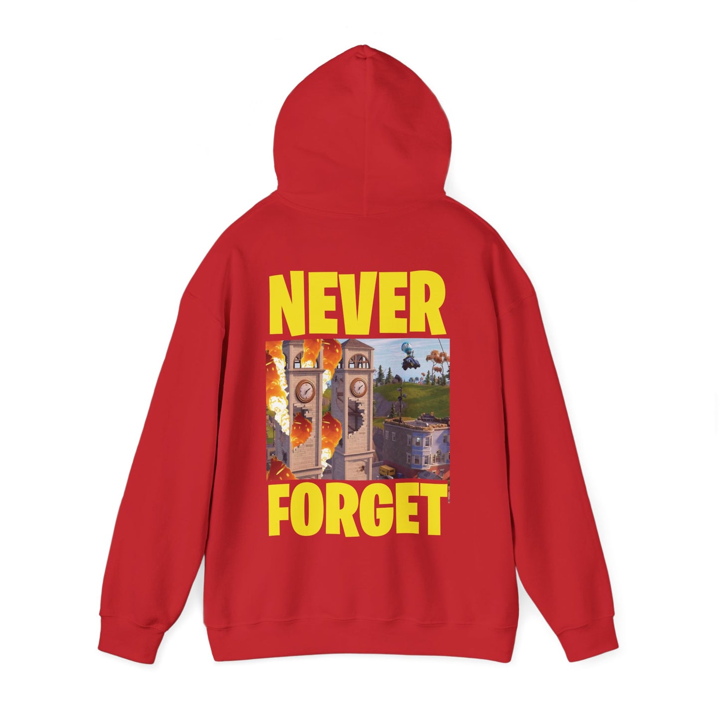 "Never Forget (Tilted Towers - Fortnite)" Unisex Heavy Blend™ Hooded Sweatshirt