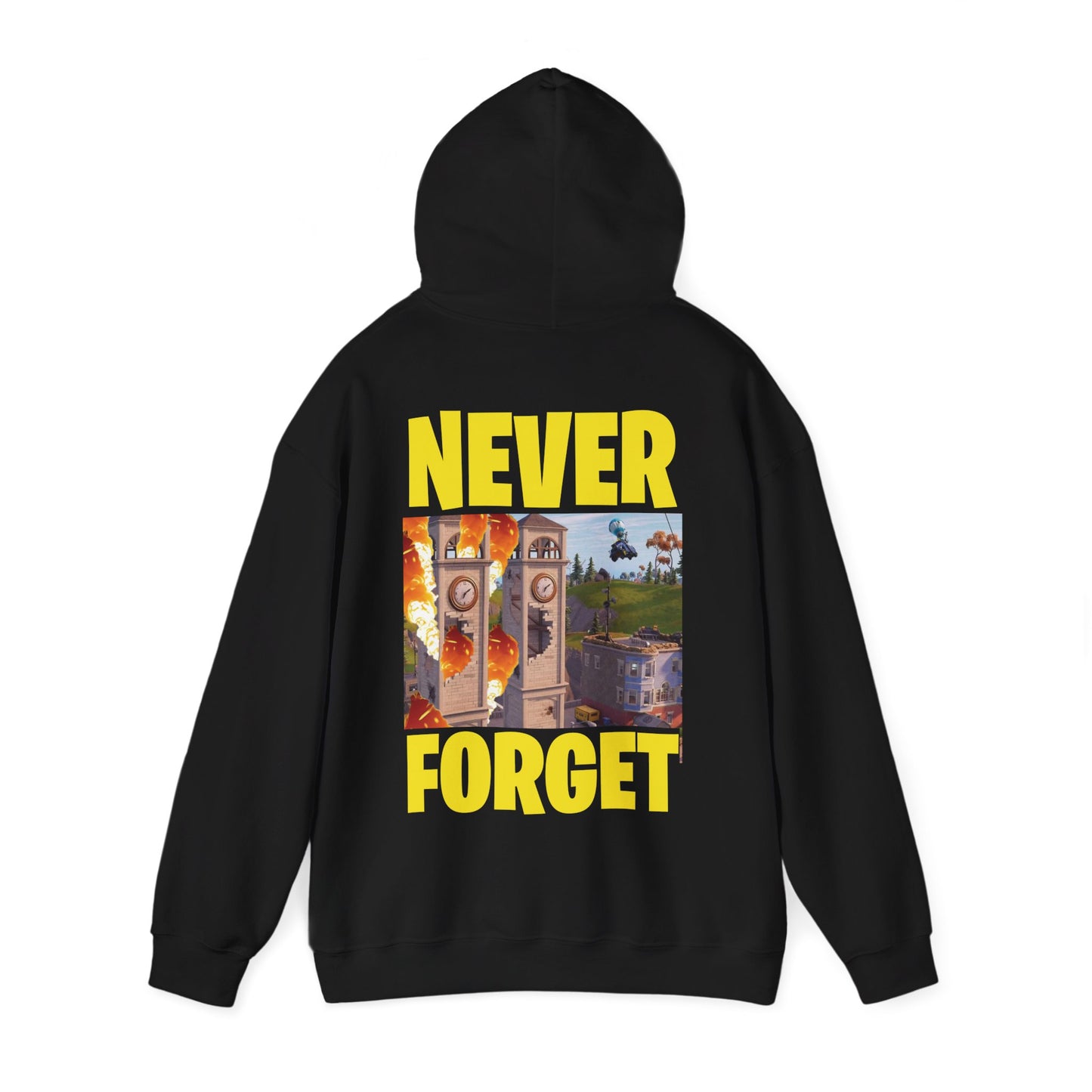 "Never Forget (Tilted Towers - Fortnite)" Unisex Heavy Blend™ Hooded Sweatshirt
